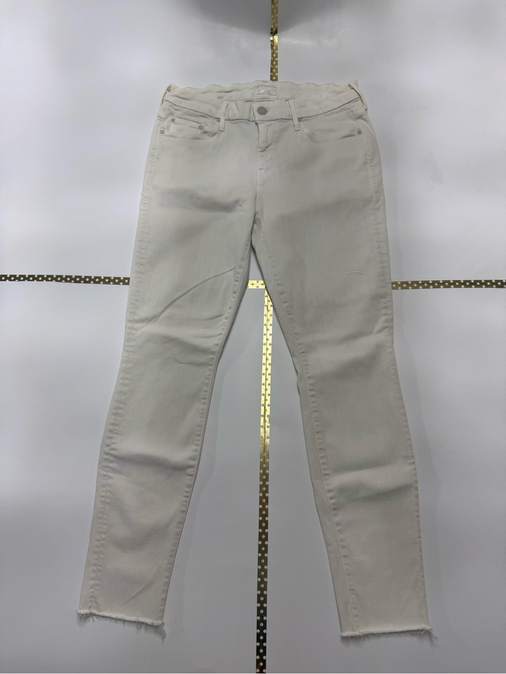 MOTHER Cream Skinny Jeans Raw Hem Stretch Size 29